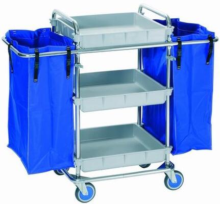 Carro Housekeeping Cromado 3 Bandejas e 2 Sacos